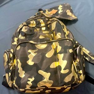 MZ Wallace  Bowery Backpack, Gold camouflage.